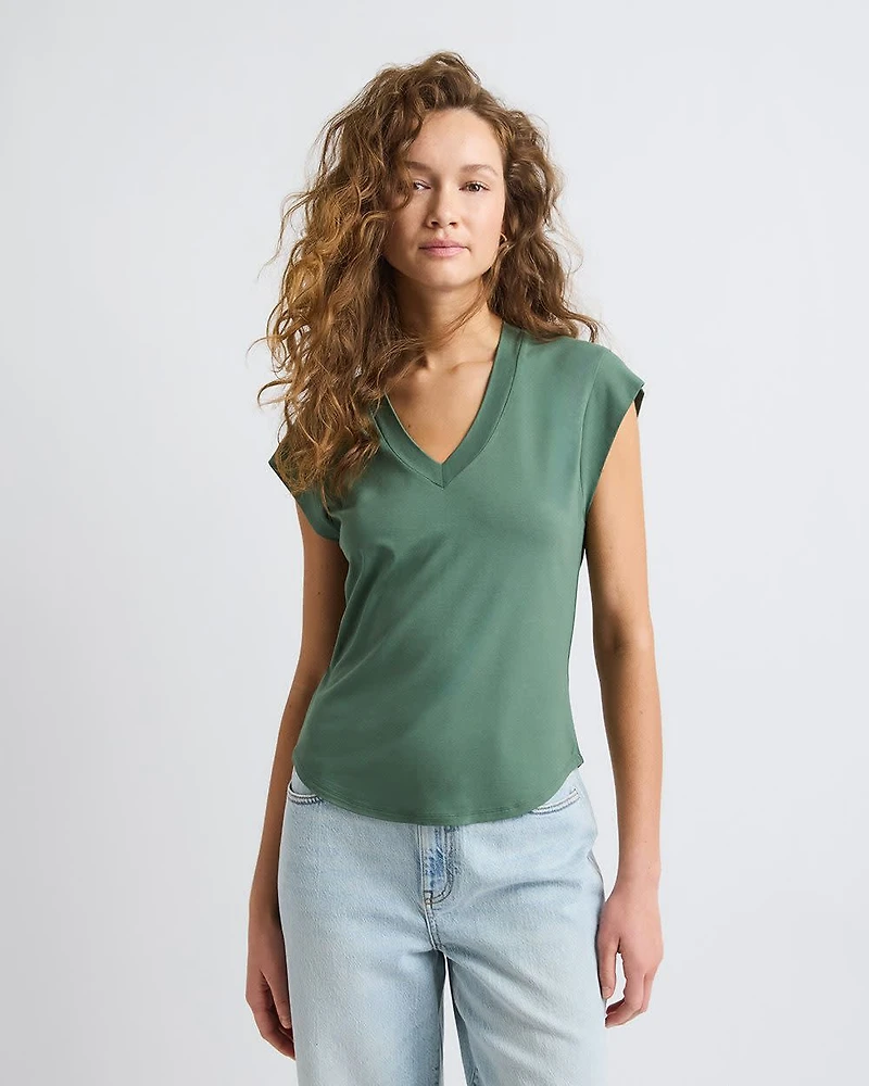 T-Shirt Classique à Manches Courtes et Col V