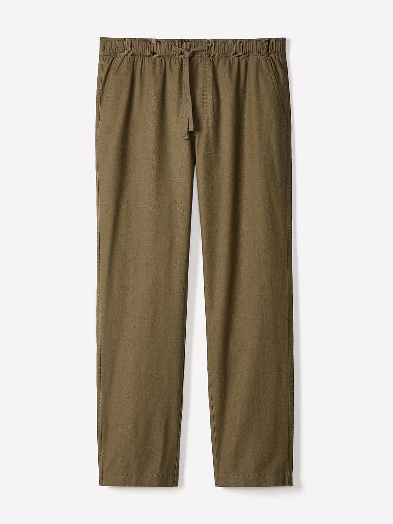 Pantalon en Mélange de Lin à Taille Élastique avec Cordon Serrage