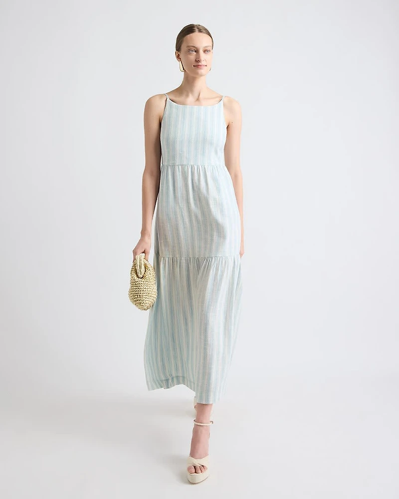 Sleeveless Square-Neck Linen-Blend Straight Maxi Dress