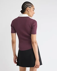 Elbow-Sleeve Ribbed Sweater with Removable Shirt Collar