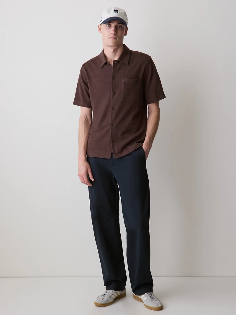 Chemise en Tricot Piqué à Coupe Étroite Manches Courtes