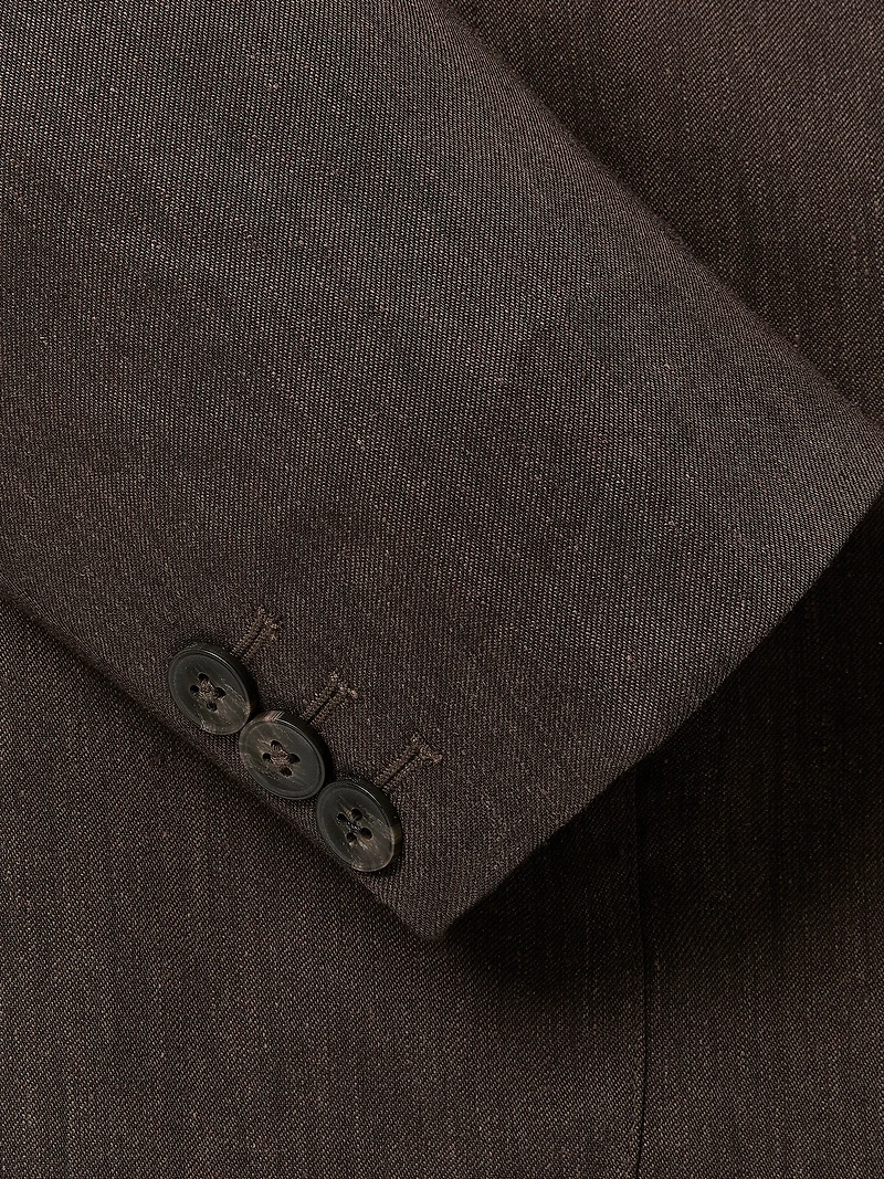 Veston Brun en Mélange de Lin à Coupe Étroite