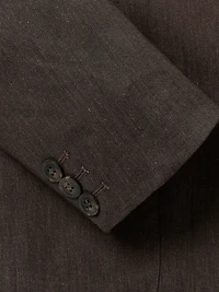 Veston Brun en Mélange de Lin à Coupe Étroite