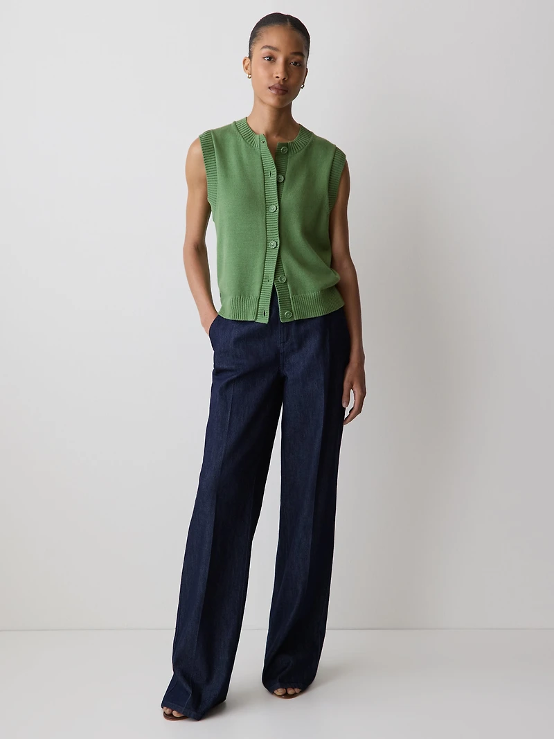 Veste en Tricot Sans Manches à Col Rond