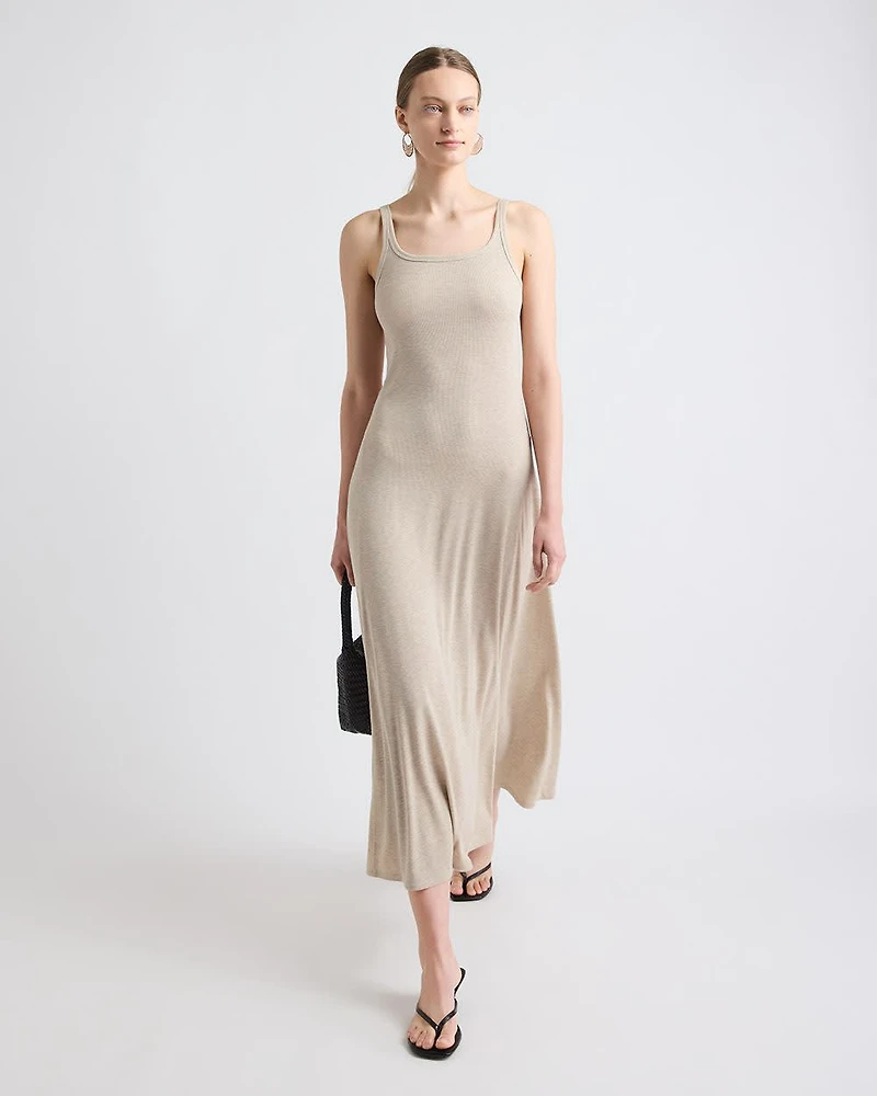 Sleeveless Square-Neck Ribbed Midi Dress