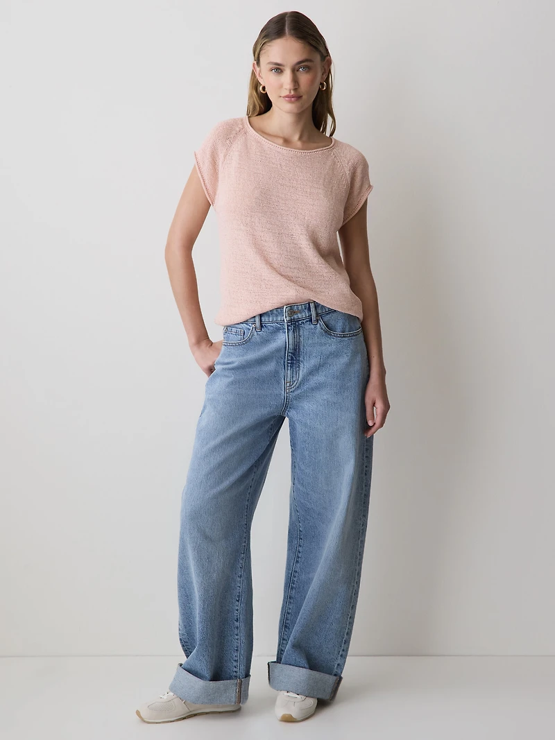 Pull en Tricot Ruban à Manches Très Courtes