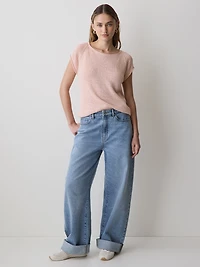 Pull en Tricot Ruban à Manches Très Courtes