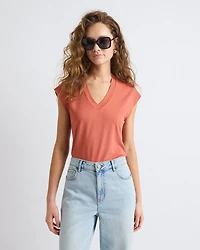 T-Shirt Classique à Manches Courtes et Col V