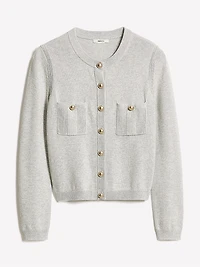 Long-Sleeve Short Cardigan with Chest Pockets