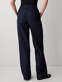 Pantalon en Denim à Taille Haute et Jambe Large
