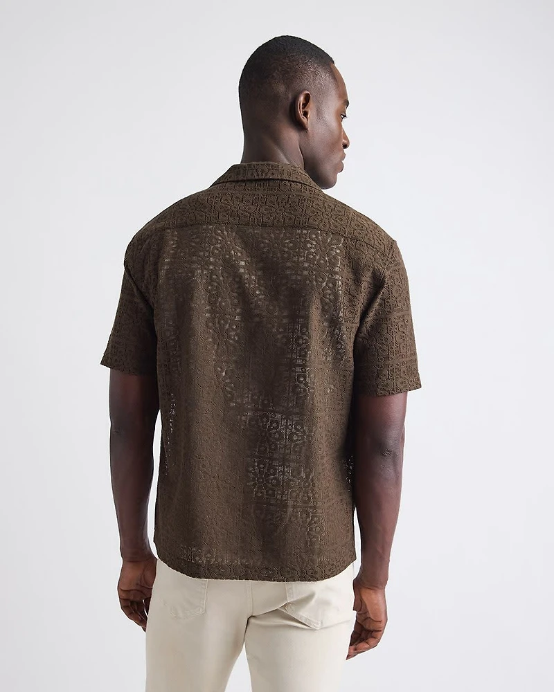 Short-Sleeve Lace Shirt with Camp Collar