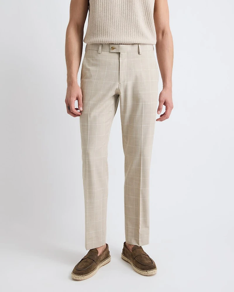 Tailored-Fit Checkered Taupe Suit Pant