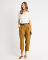 Split-Neck Elbow-Sleeve Ribbed Sweater