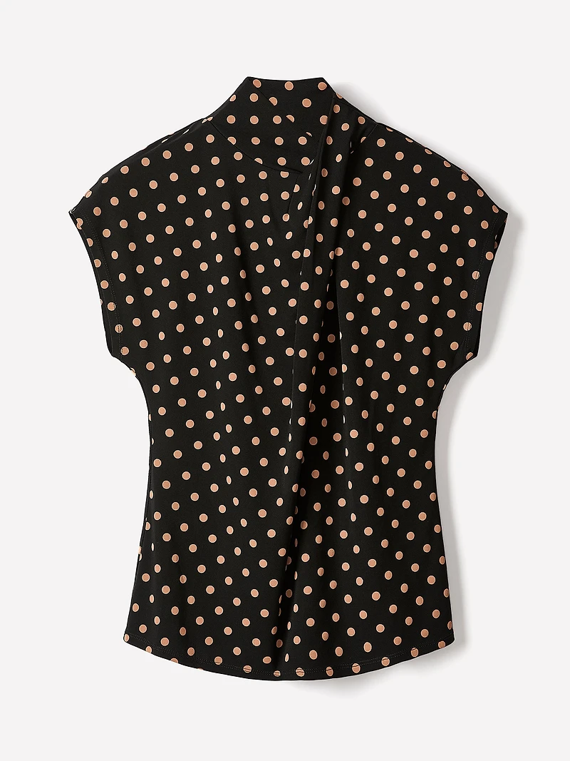 Extended-Sleeve Top with Crossover Draped Mock Neckline