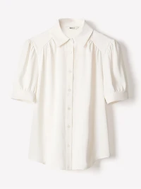 Silky Crepe Short-Sleeve Buttoned-Down Blouse