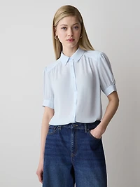 Blouse Boutonnée en Crêpe Soyeux à Manches Courtes