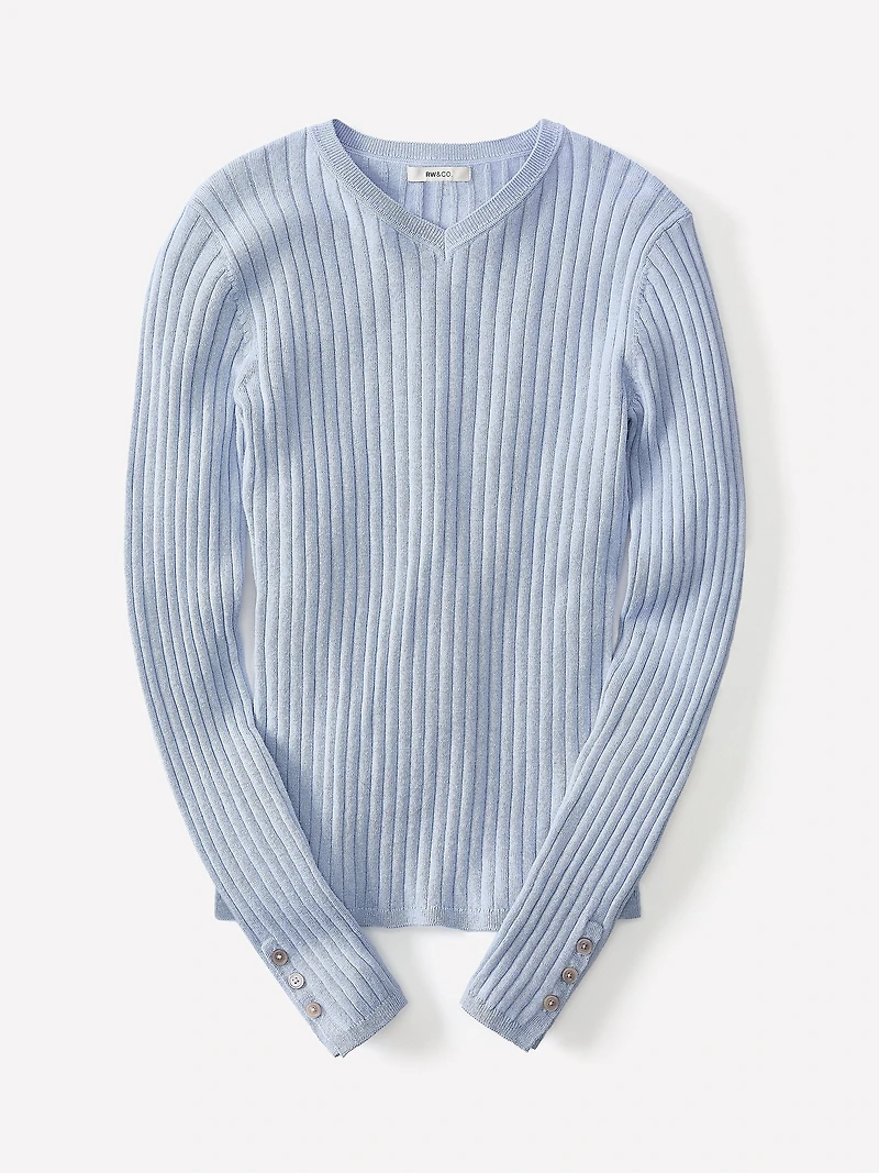 Pull à Manches Longues avec Boutons et Col V