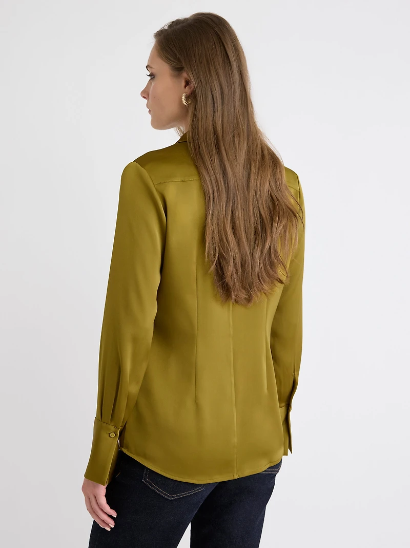 Satin Long-Sleeve Buttoned-Down Blouse