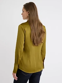 Satin Long-Sleeve Buttoned-Down Blouse