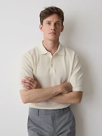 Textured Short-Sleeve Polo Sweater