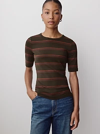 Elbow-Sleeve Crew-Neck Ribbed Tee