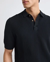 Short-Sleeve Textured Polo Sweater