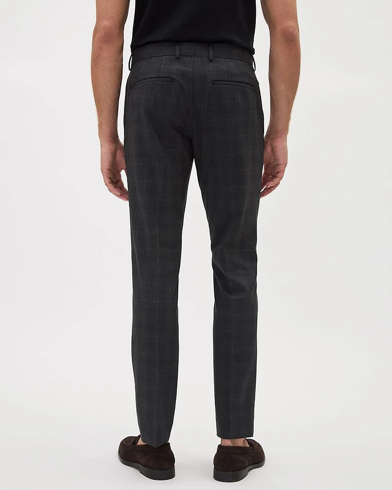 Pantalon de Complet Carreauté Gris Foncé à Coupe Étroite