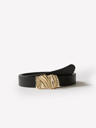 Leather Belt with Draped Buckle