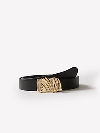 Leather Belt with Draped Buckle