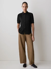 Blouse Boutonnée en Crêpe Soyeux à Manches Courtes
