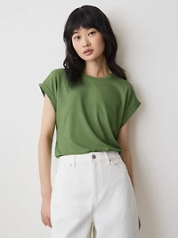 T-Shirt à Col Rond et Manches Très Courtes