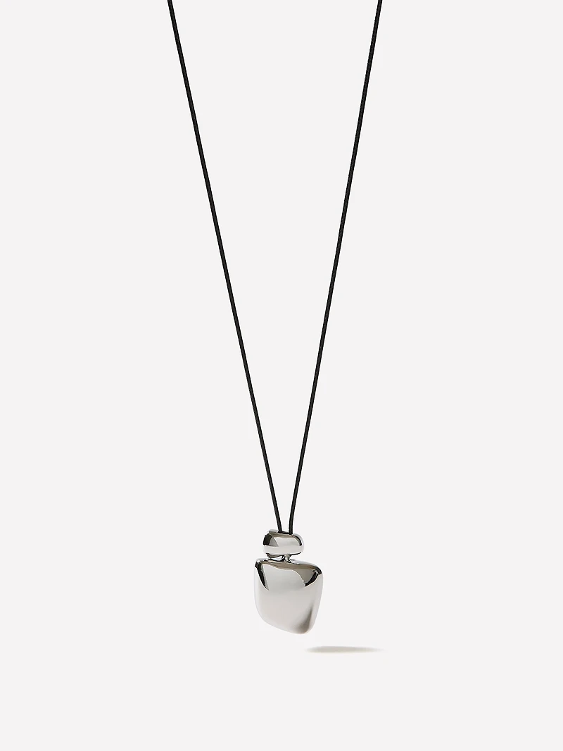 Long Cord Necklace with Sculptural Metal Pendant