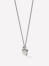 Long Cord Necklace with Sculptural Metal Pendant