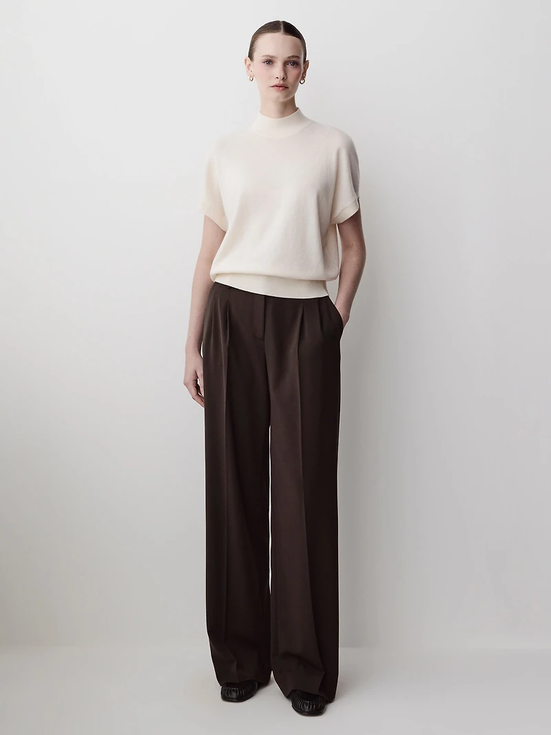 Short-Sleeve Mock-Neck Merino-Wool Sweater