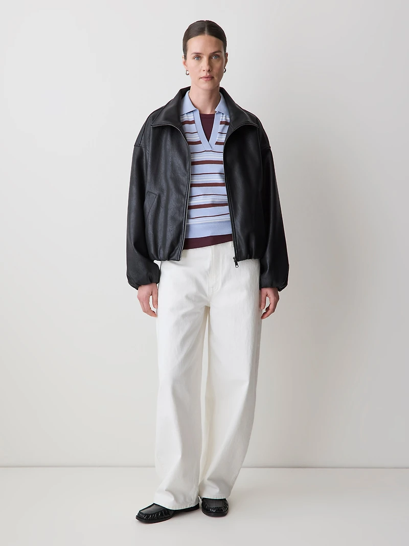 Faux Leather Bomber Jacket