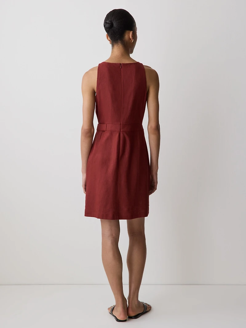 Sleeveless Boat-Neck Linen-Blend Mini Dress