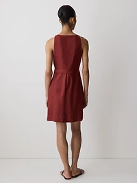 Sleeveless Boat-Neck Linen-Blend Mini Dress