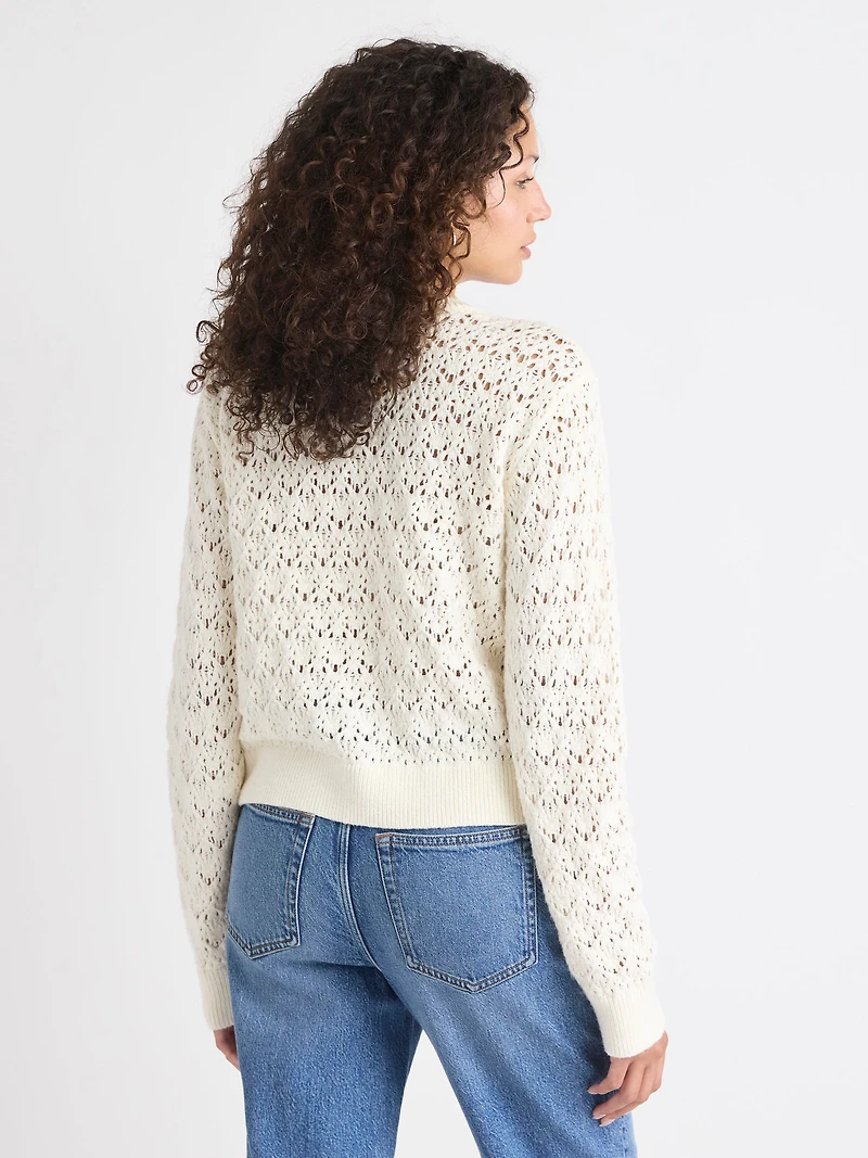 Long-Sleeve Short Cardigan with Fancy Stitches