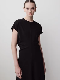 Extended-Sleeve Crew-Neck Midi Dress