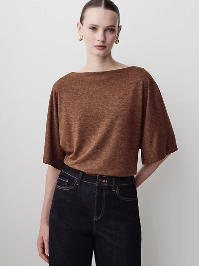 Short-Sleeve Boat-Neck Knit Top