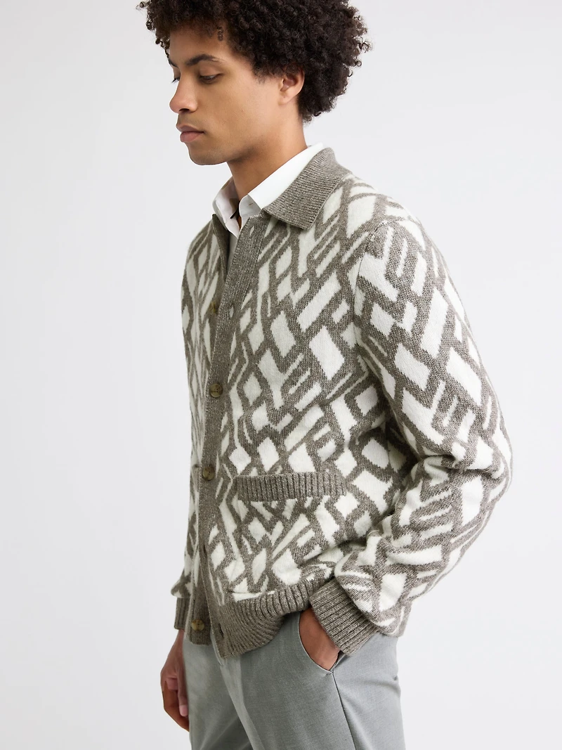 Alpaca-Blend Argyle Cardigan