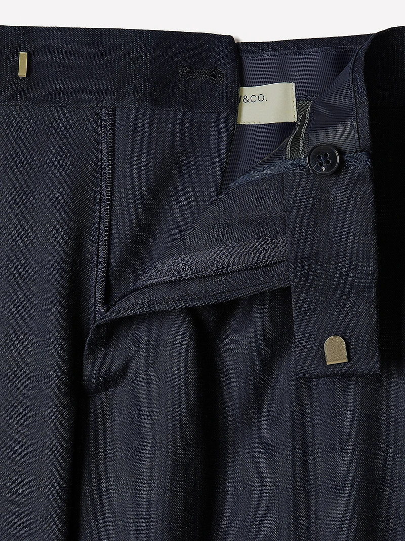 Pantalon de Complet Carreauté Marine à Coupe Étroite