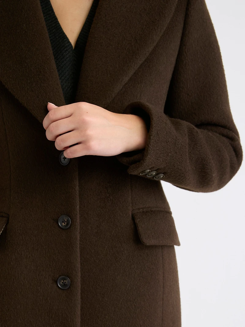 Manteau Long à Coupe Sablier en Mélange de Laine et Cachemire