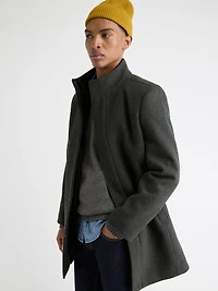 Classic Solid Mock-Neck Wool Coat with Dickey