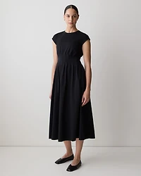 Extended-Sleeve Crew-Neck Midi Dress with Pintucks