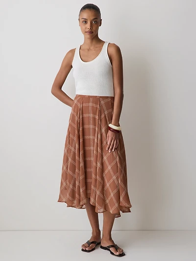 Jupe Midi Drapée à Taille Haute