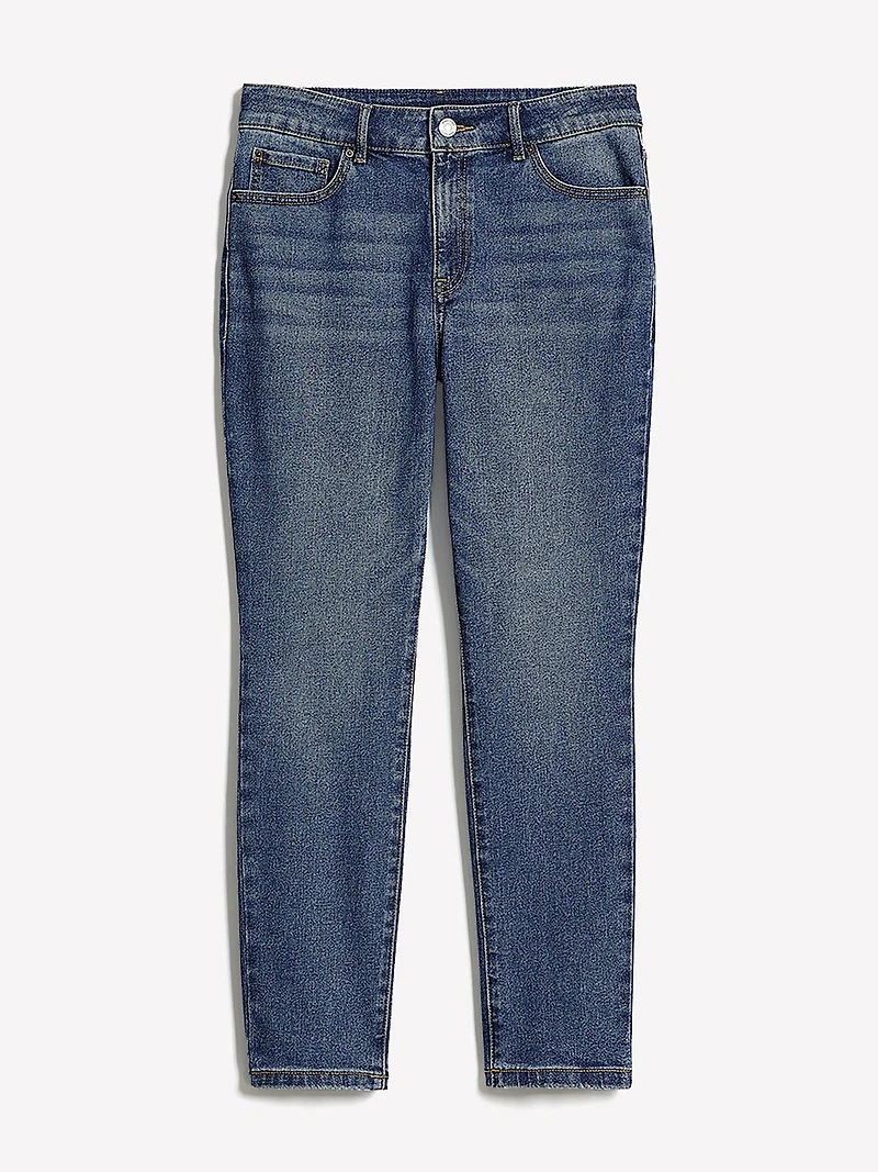 Jeans Skinny Bleu à Taille Mi-Haute