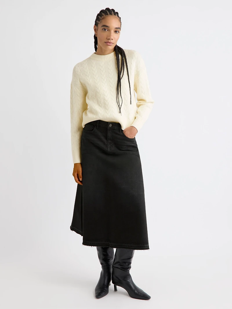 Jupe Midi Évasée en Denim Gris