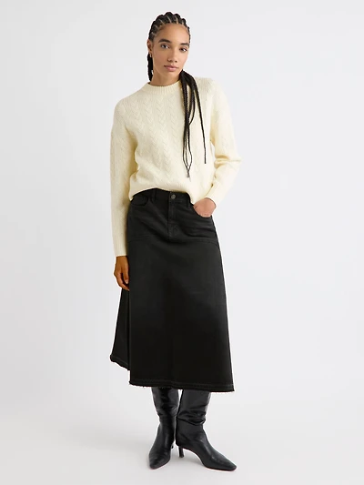 Jupe Midi Évasée en Denim Gris