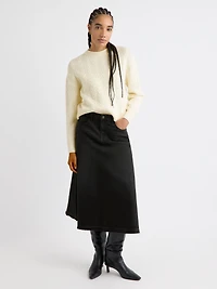 Jupe Midi Évasée en Denim Gris